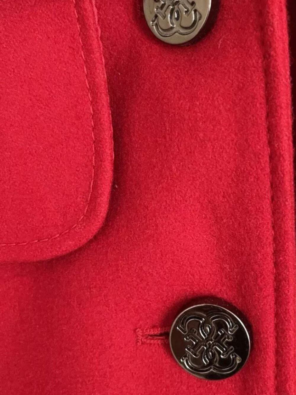Women's Red Wool Blend Coat – Size Small – Classic Elegant Peacoat - Picture 5 of 7